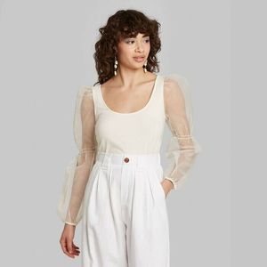 Wild Fable XS Sheer Balloon Long Sleeve Scoop Neck